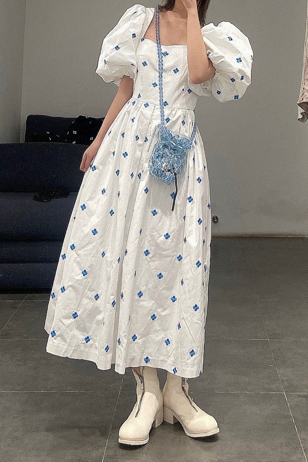 MING MA SS21 DR08-WTCT One-piece neck puff sleeve dress